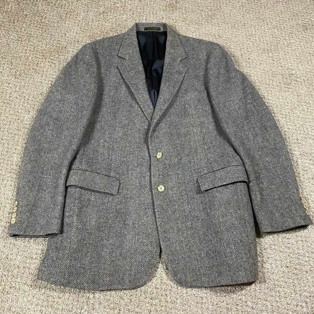 VTG Tweed Sport Coat Mens 42 Gray Austin Hill Wool Preppy Blazer Herringbone USA